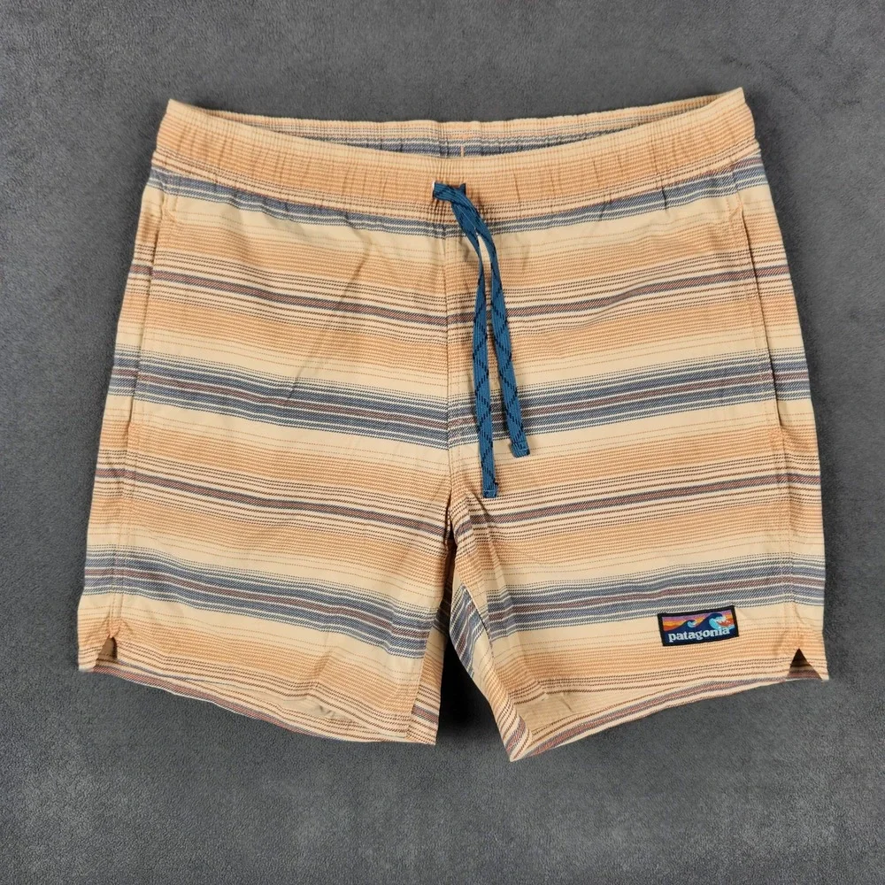 Patagonia Stretch Wavefarer Volley Shorts Mens Medium Melon Striped‎ Swim Trunks